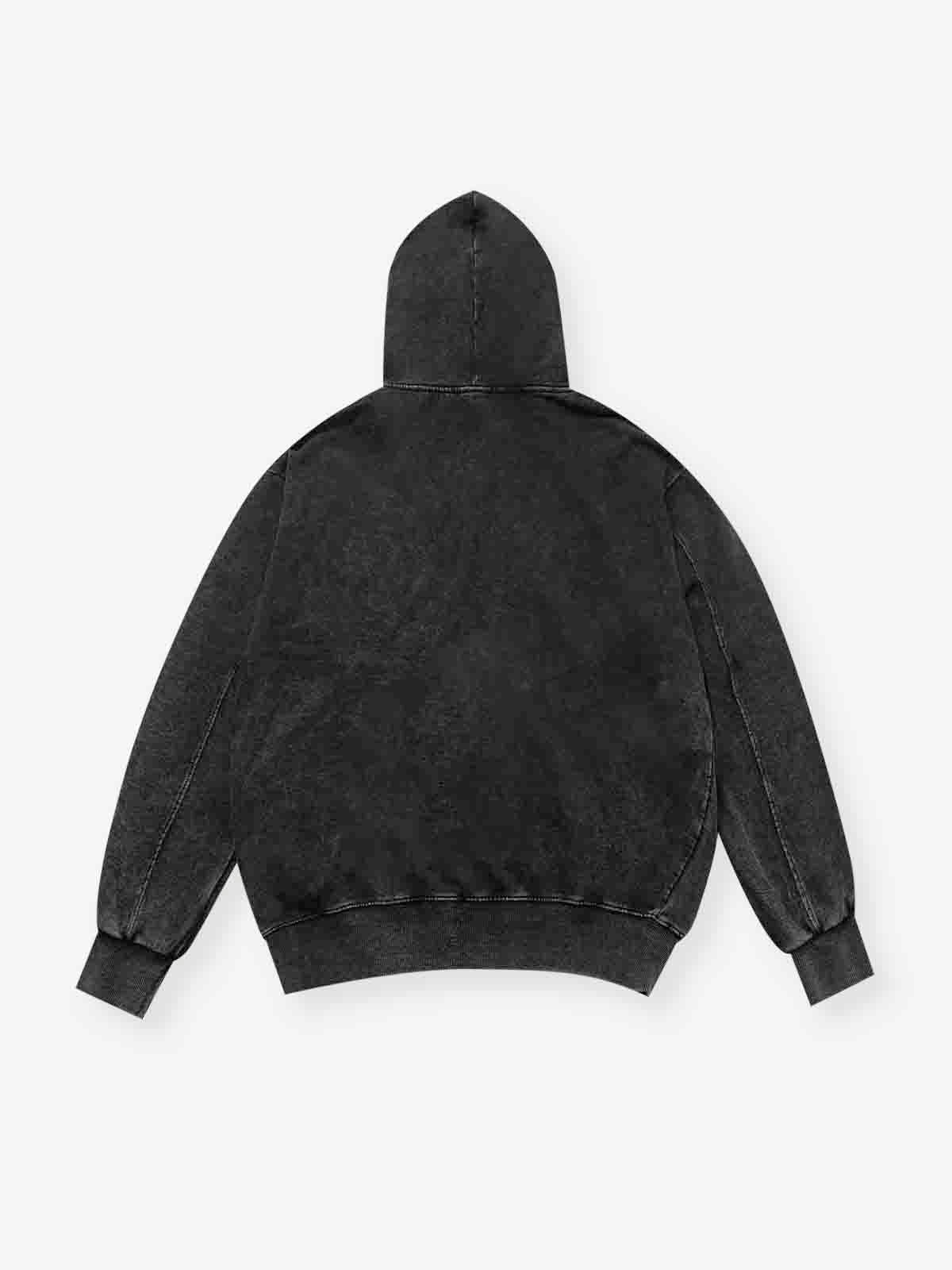 Shining Diamond Lips 350g Black Washed Printed Hoodie