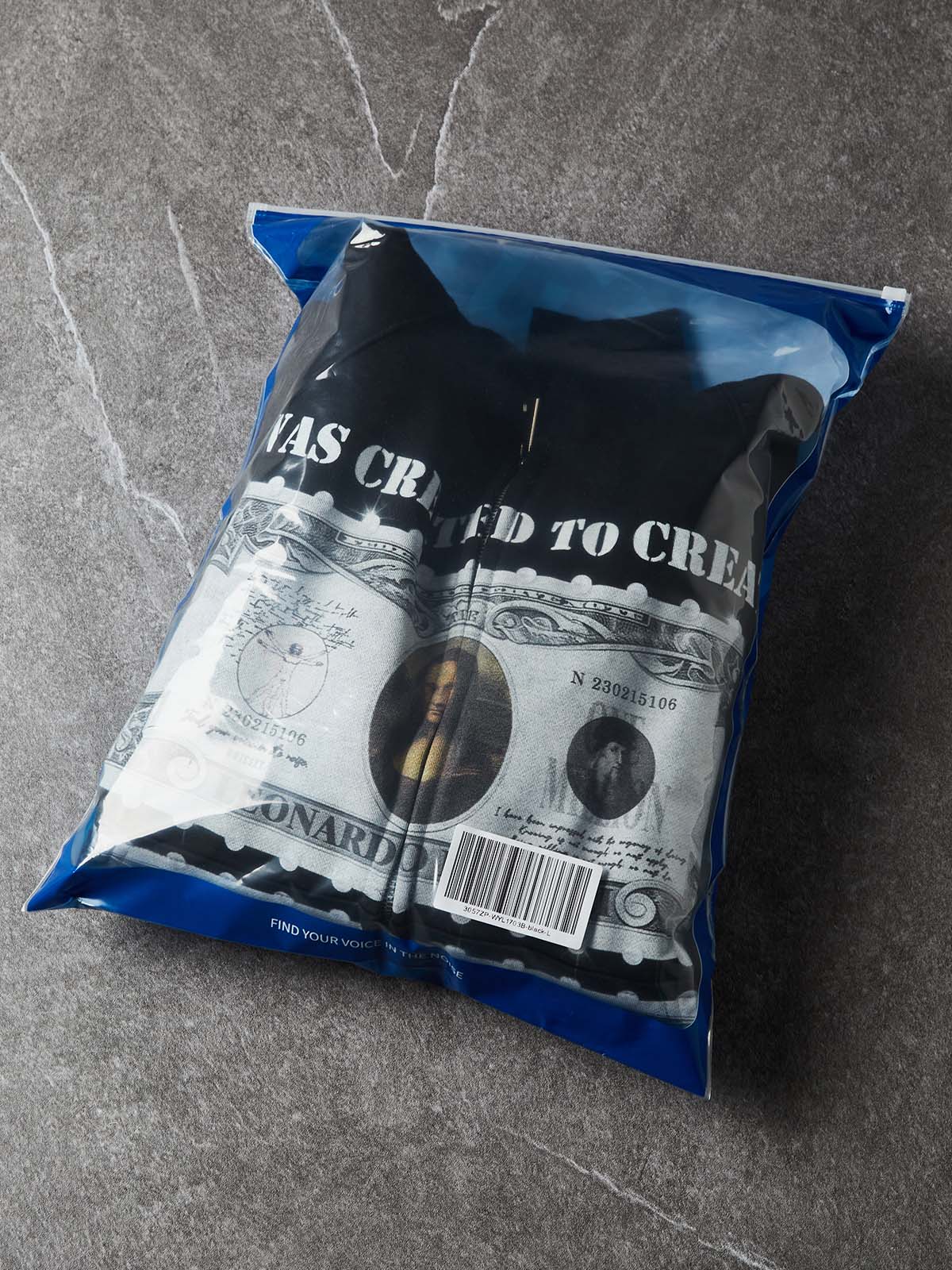 Felpa con cappuccio NOISSEY con grafica del timbro del dollaro sul capolavoro di Da Vinci e chiusura integrale con cerniera - Nero corvino
