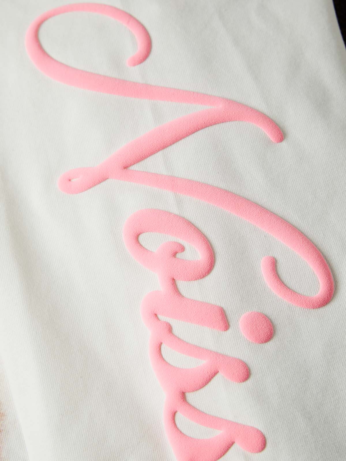 T-shirt NOISSEY Y2K a maniche lunghe con ragazza con fotocamera rosa e nail art, effetto sovrapposto - Bianco puro