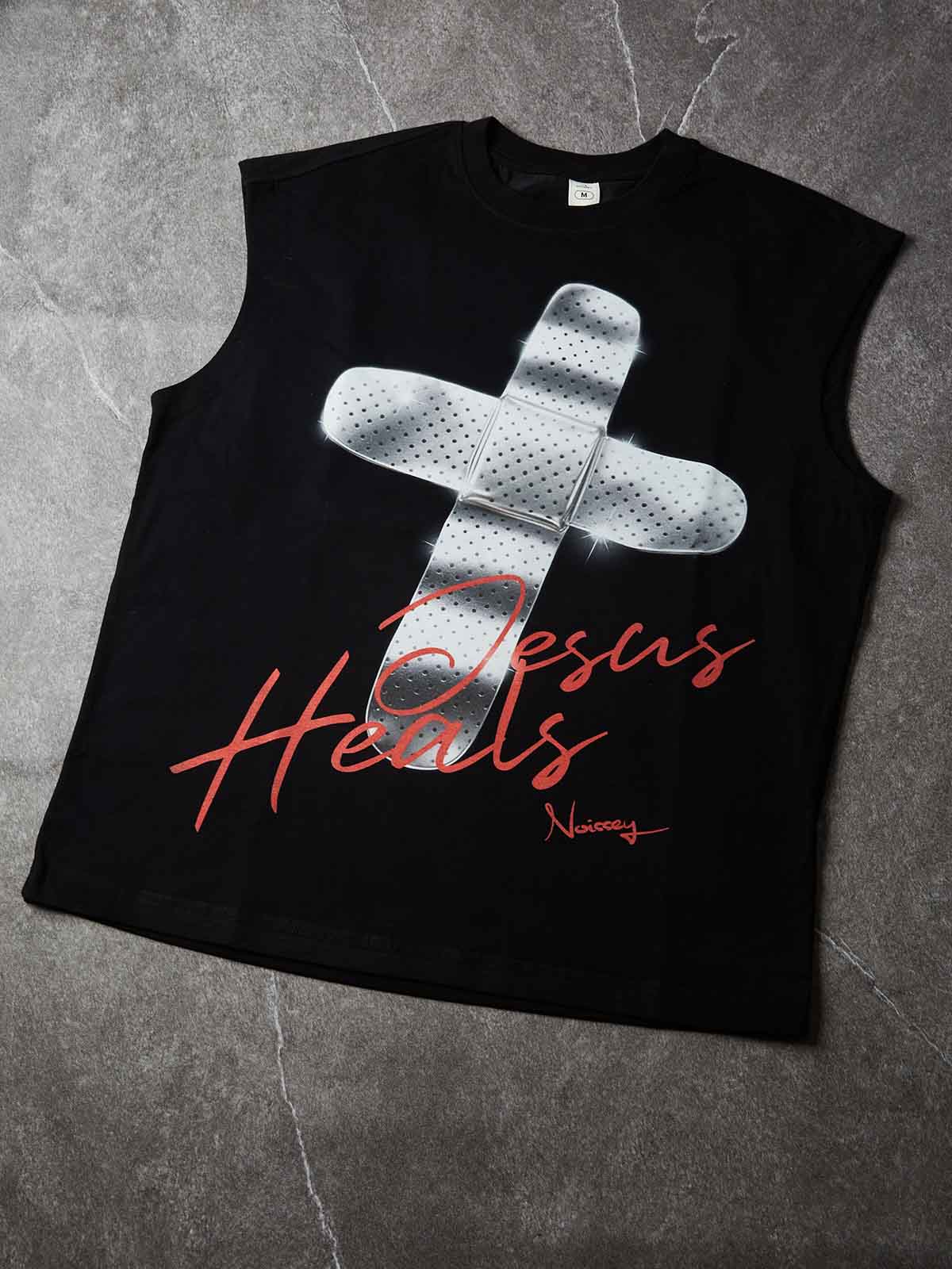 NOISSEY Metallic Bandage Cross Graphic Vest - Jet Black