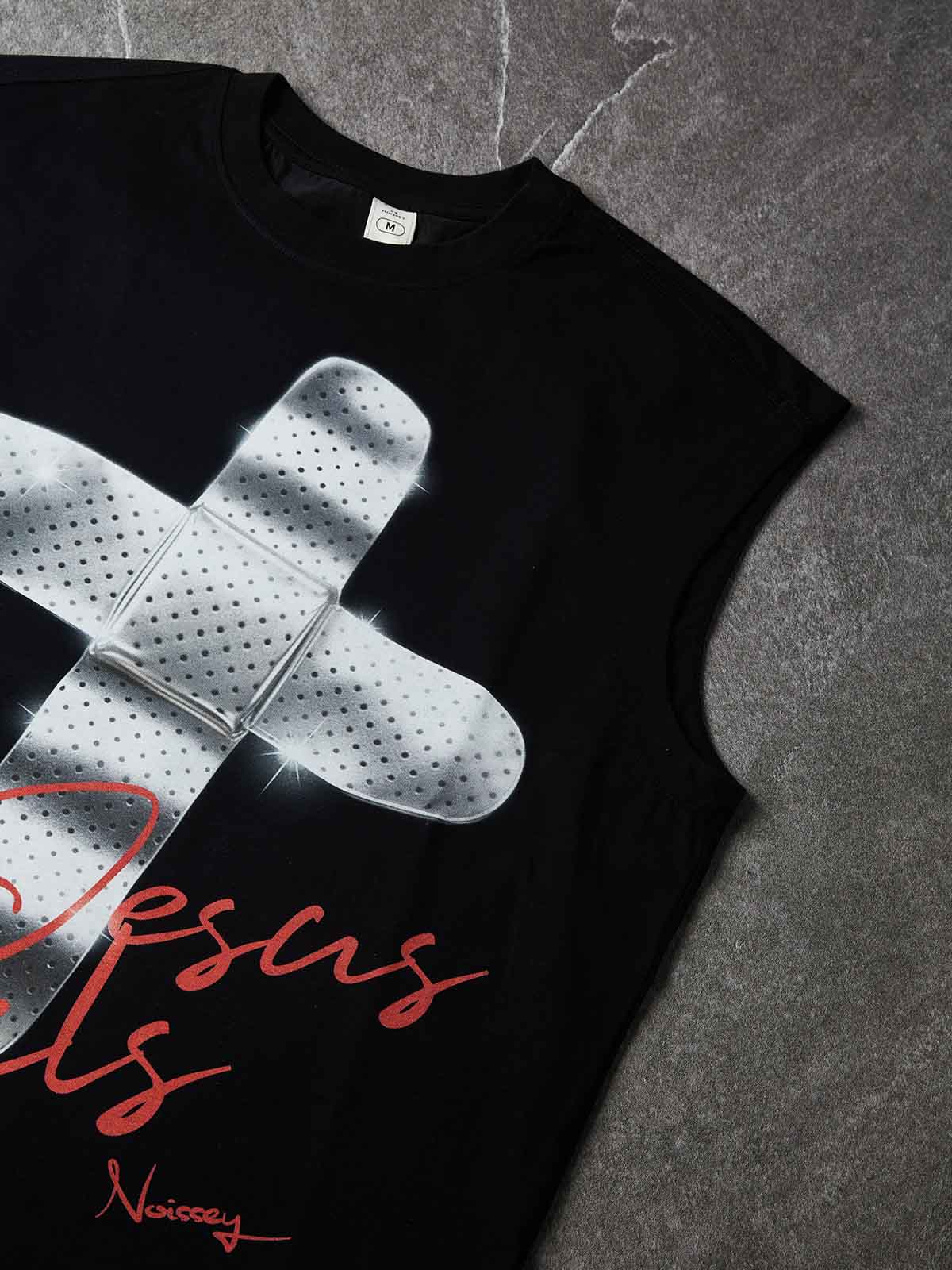 NOISSEY Metallic Bandage Cross Graphic Vest - Jet Black