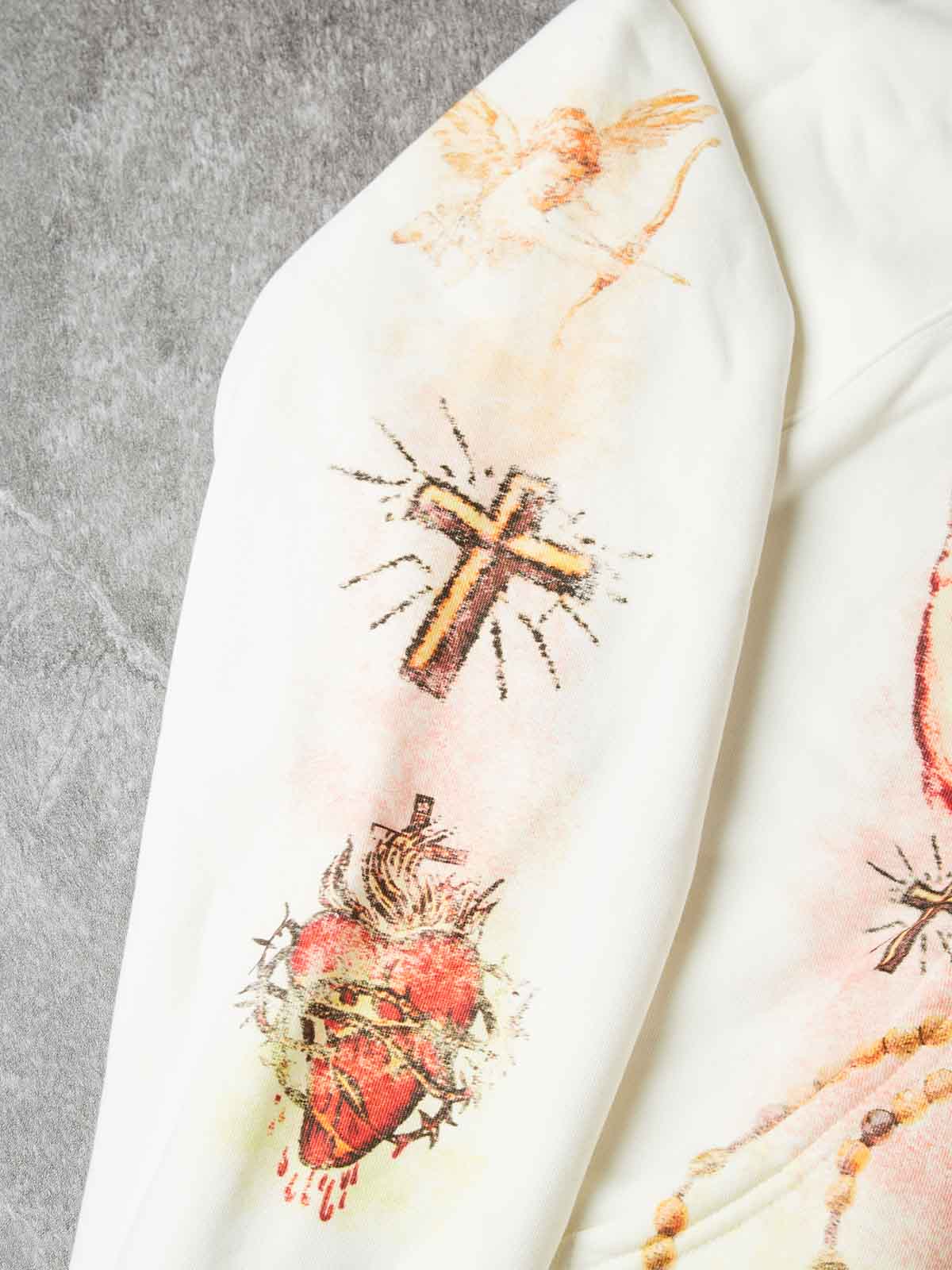 NOISSEY Sacred Heart & Dove Vintage Collage Full-Zip Hoodie - Pure White