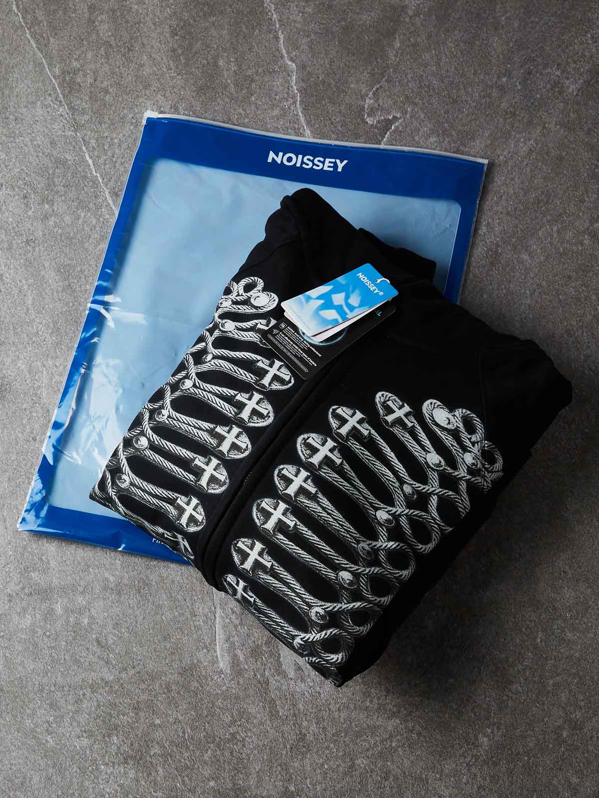 NOISSEY Vintage Metallic Knot Cross Full-Zip Hoodie - Classic Black