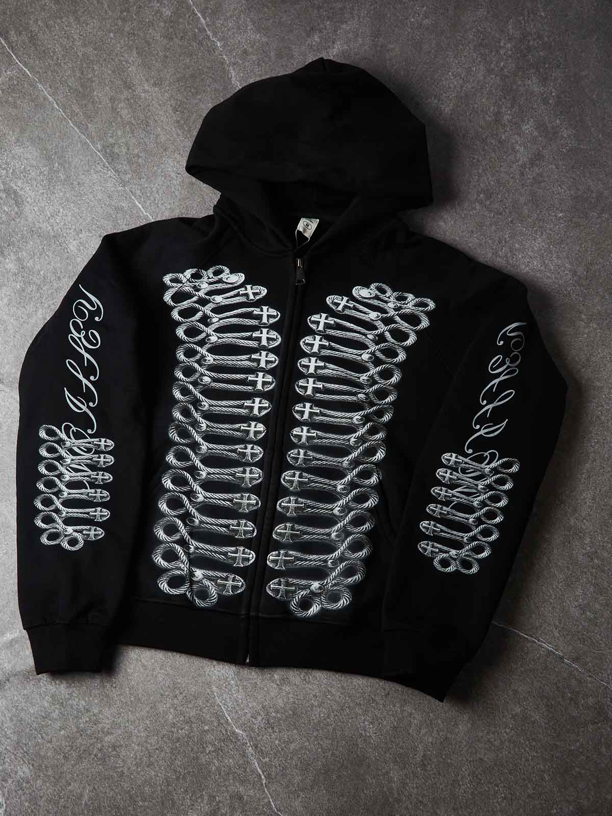 NOISSEY Vintage Metallic Knot Cross Full-Zip Hoodie - Classic Black