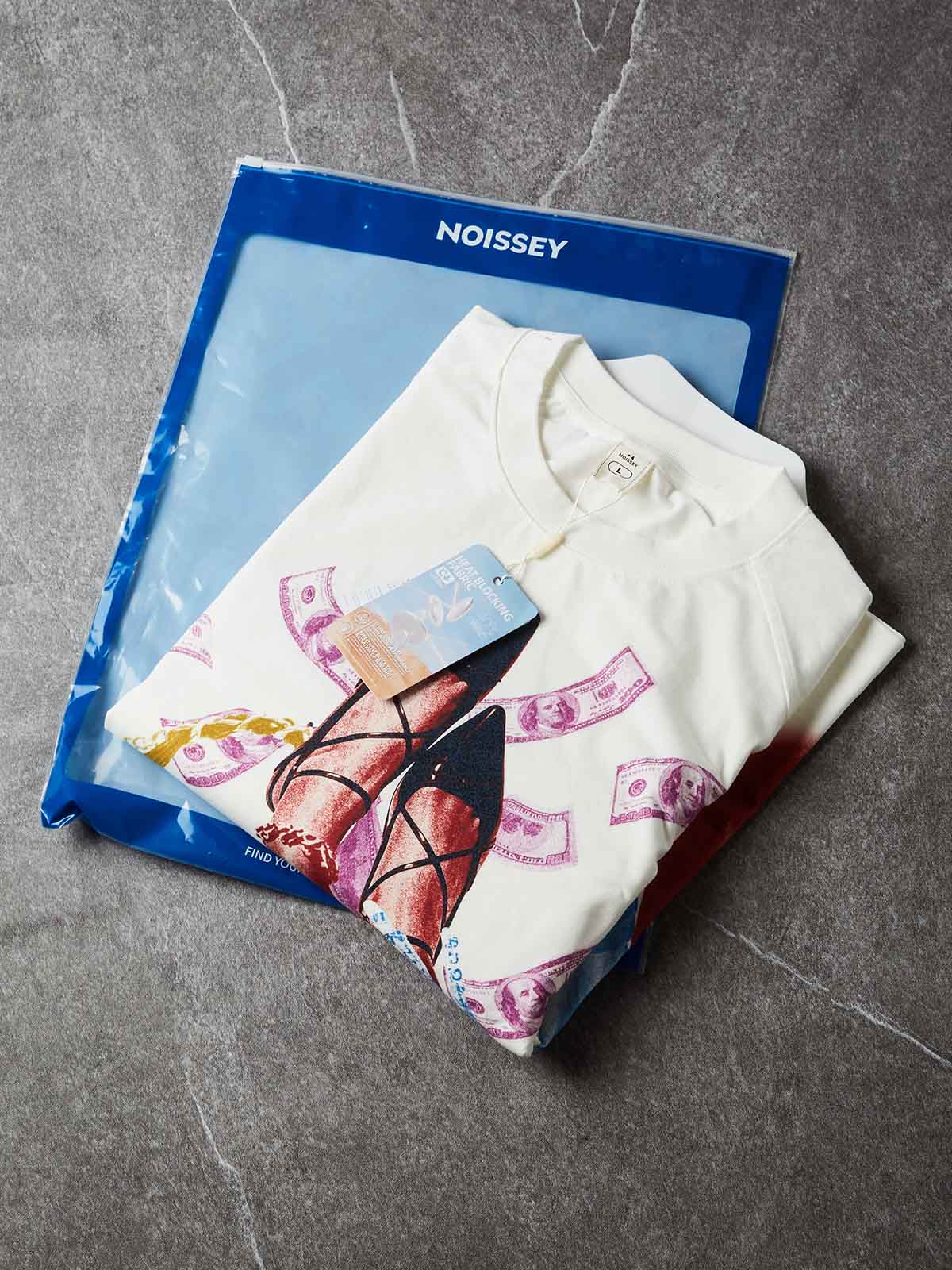 NOISSEY Monochrome Art Nail & High Heels Faux Layer Long Sleeve T-Shirt - Pure White