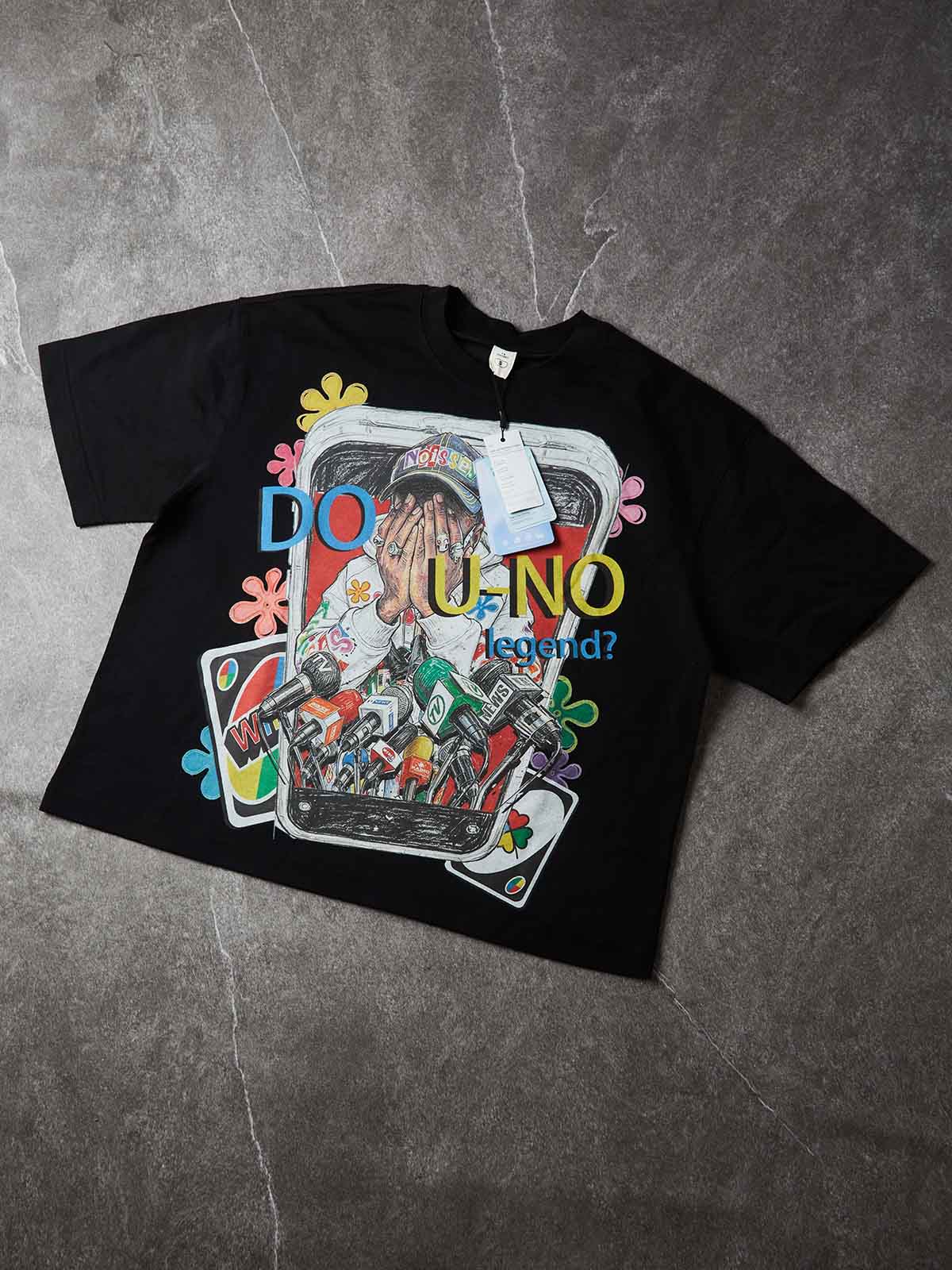 NOISSEY "DO U-NO legend?" Graffiti Graphic T-Shirt - Black / Off-White
