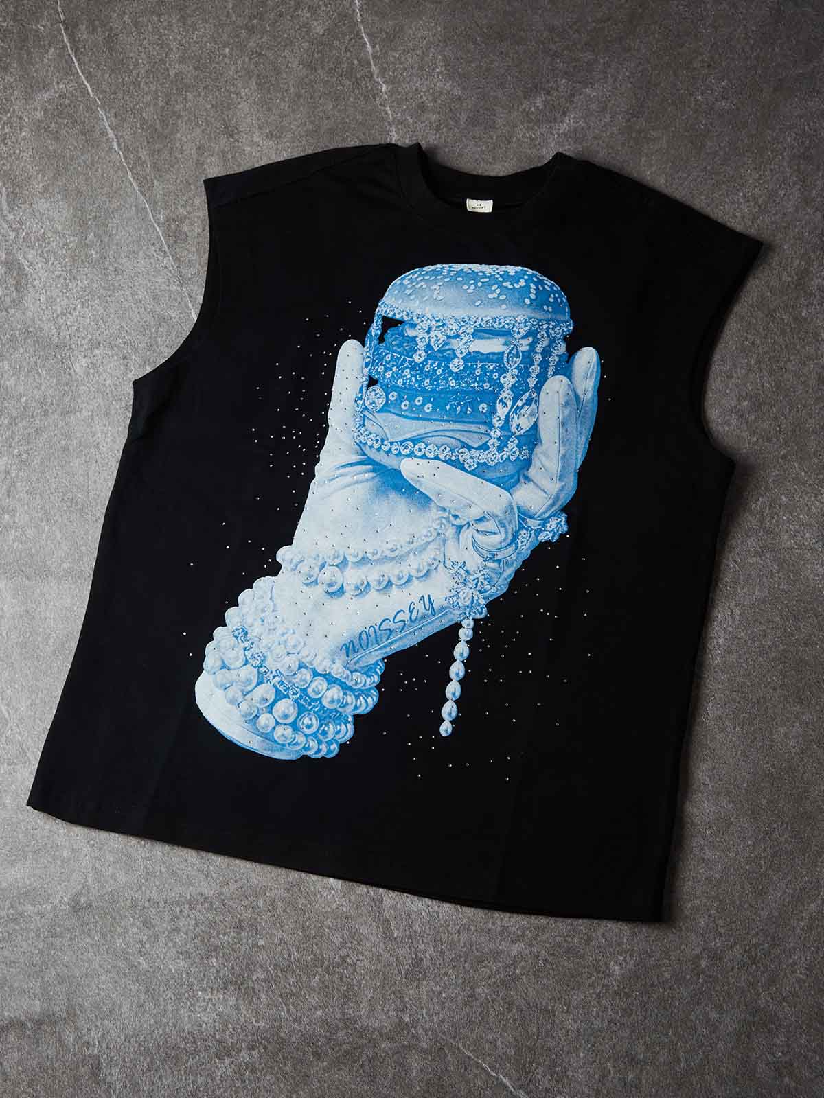 NOISSEY Cyanotype Pearl Glove Diamond Burger Graphic Tank Top - Black