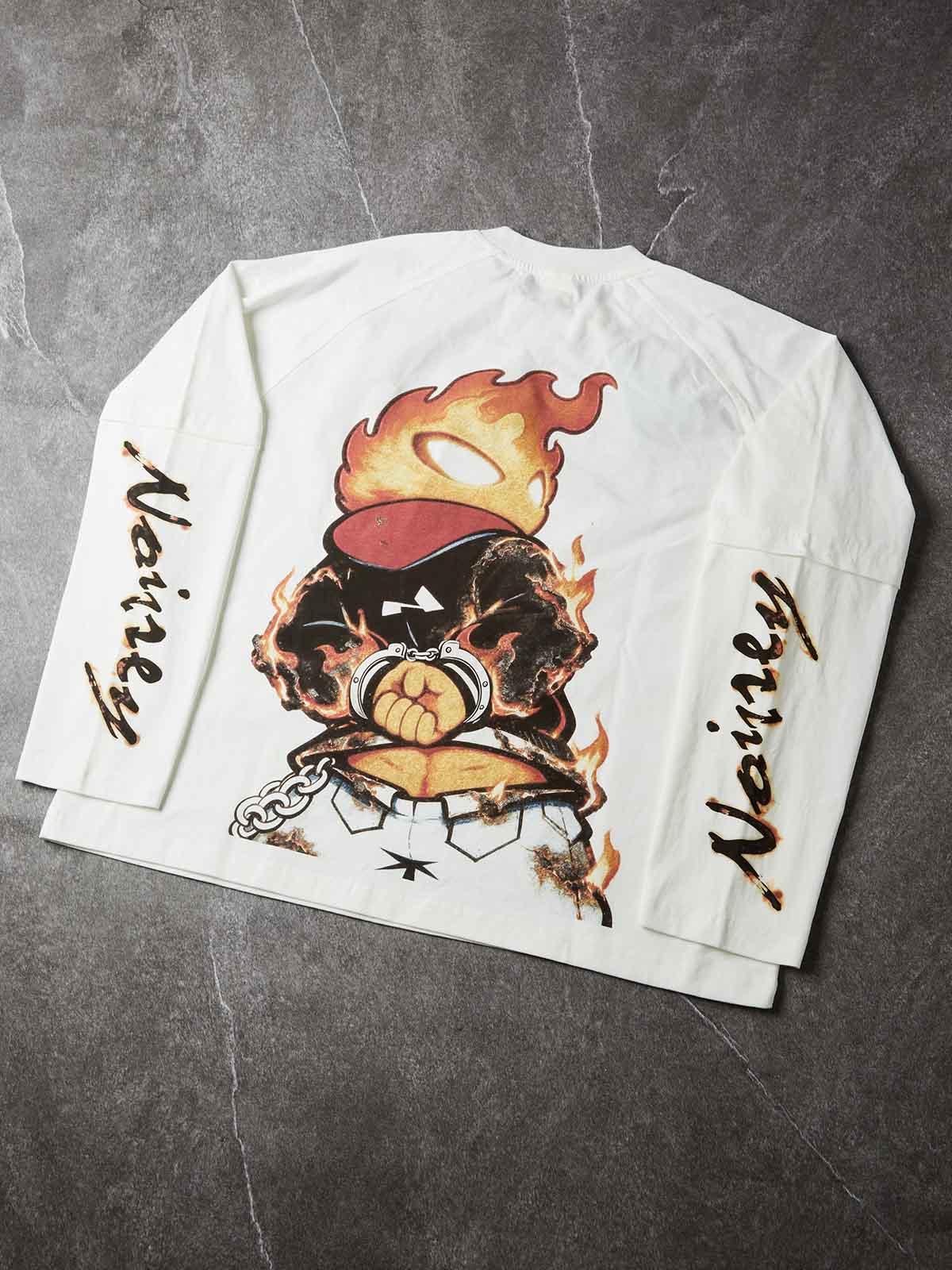 NOISSEY Flame Character &amp; Burnt Edge Faux-Two-Piece Long Sleeve - Pearl WhiteNOISSEY Flame Character &amp; Burnt Edge Faux-Two-Piece Long Sleeve - Pearl White