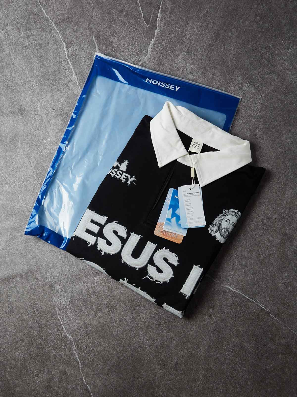 NOISSEY "JESUS IS LORD" Religious Art Polo Sweatshirt - Pitch Black