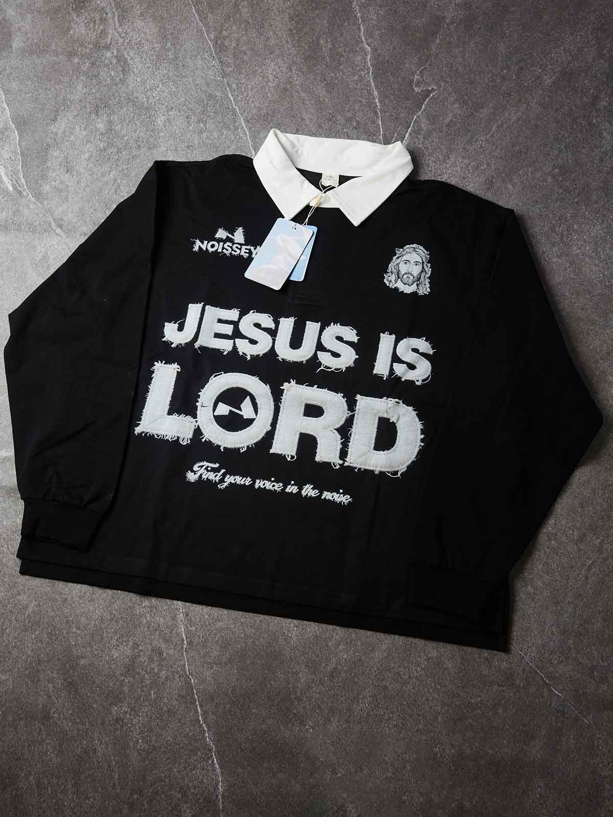 NOISSEY "JESUS IS LORD" Religious Art Polo Sweatshirt - Pitch Black