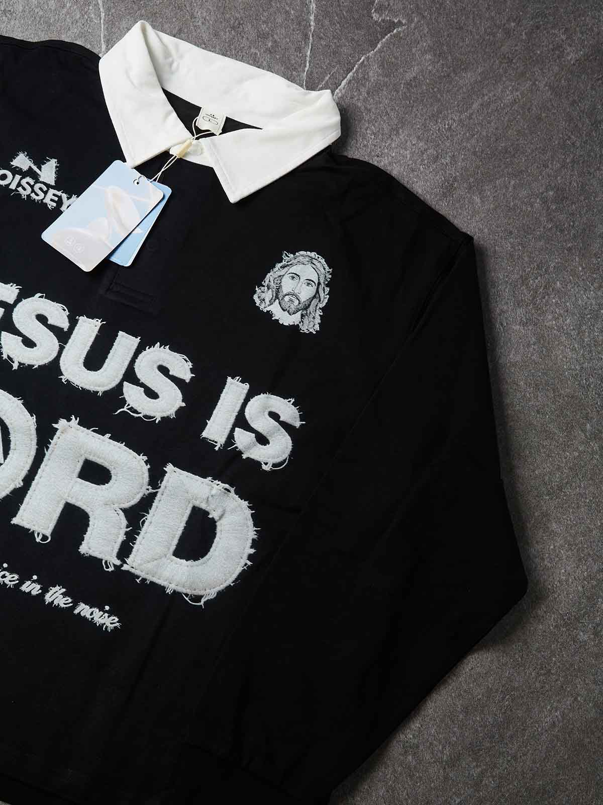 NOISSEY "JESUS IS LORD" Religious Art Polo Sweatshirt - Pitch Black