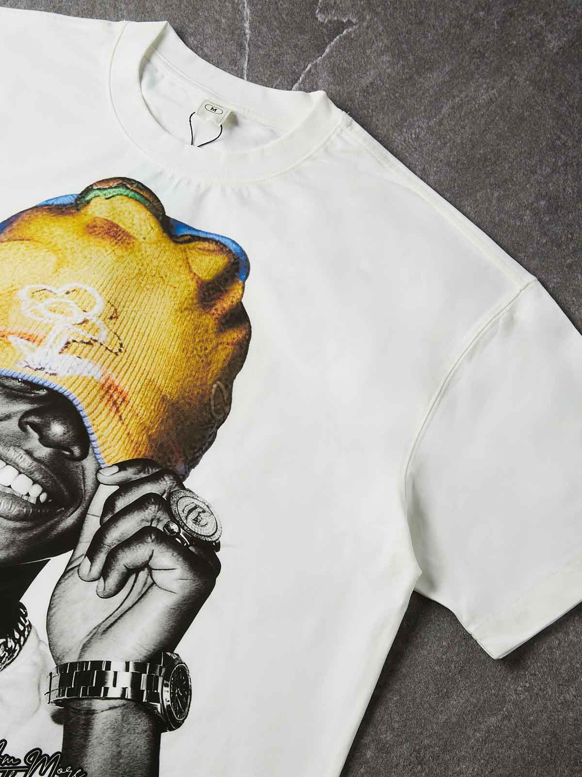 NOISSEY Yellow &amp; Blue Knit Beanie Hip-Hop Boy Graphic Boxy Tee - White Heavyweight Streetwear T-Shirt