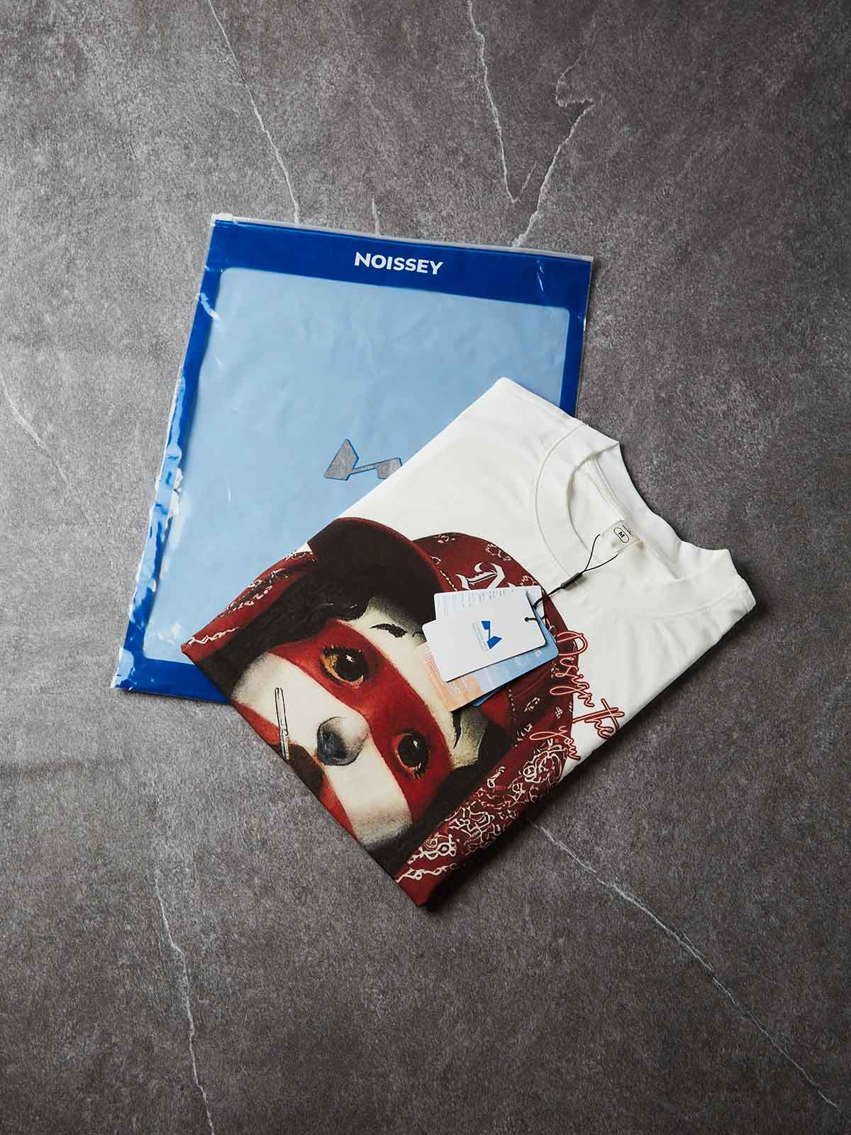 NOISSEY Red Bandana Striped Girl Oil Painting Graphic Boxy Tee - White Heavyweight Streetwear Shirt