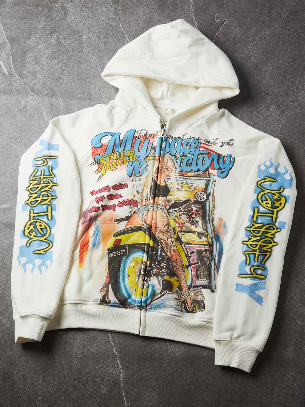 NOISSEY Speed Racer Girl Graffiti Zip-Up Hoodie - Pure White