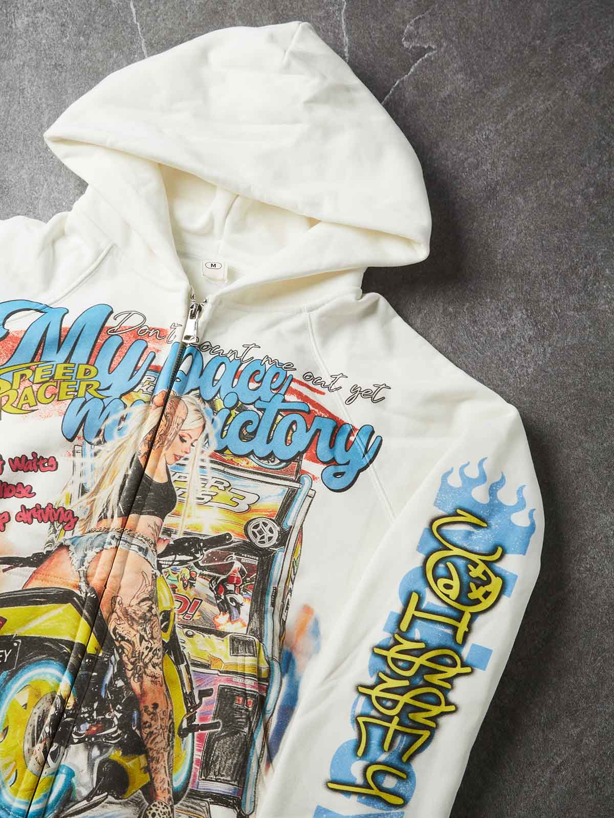 NOISSEY Speed Racer Girl Graffiti Zip-Up Hoodie - Pure White