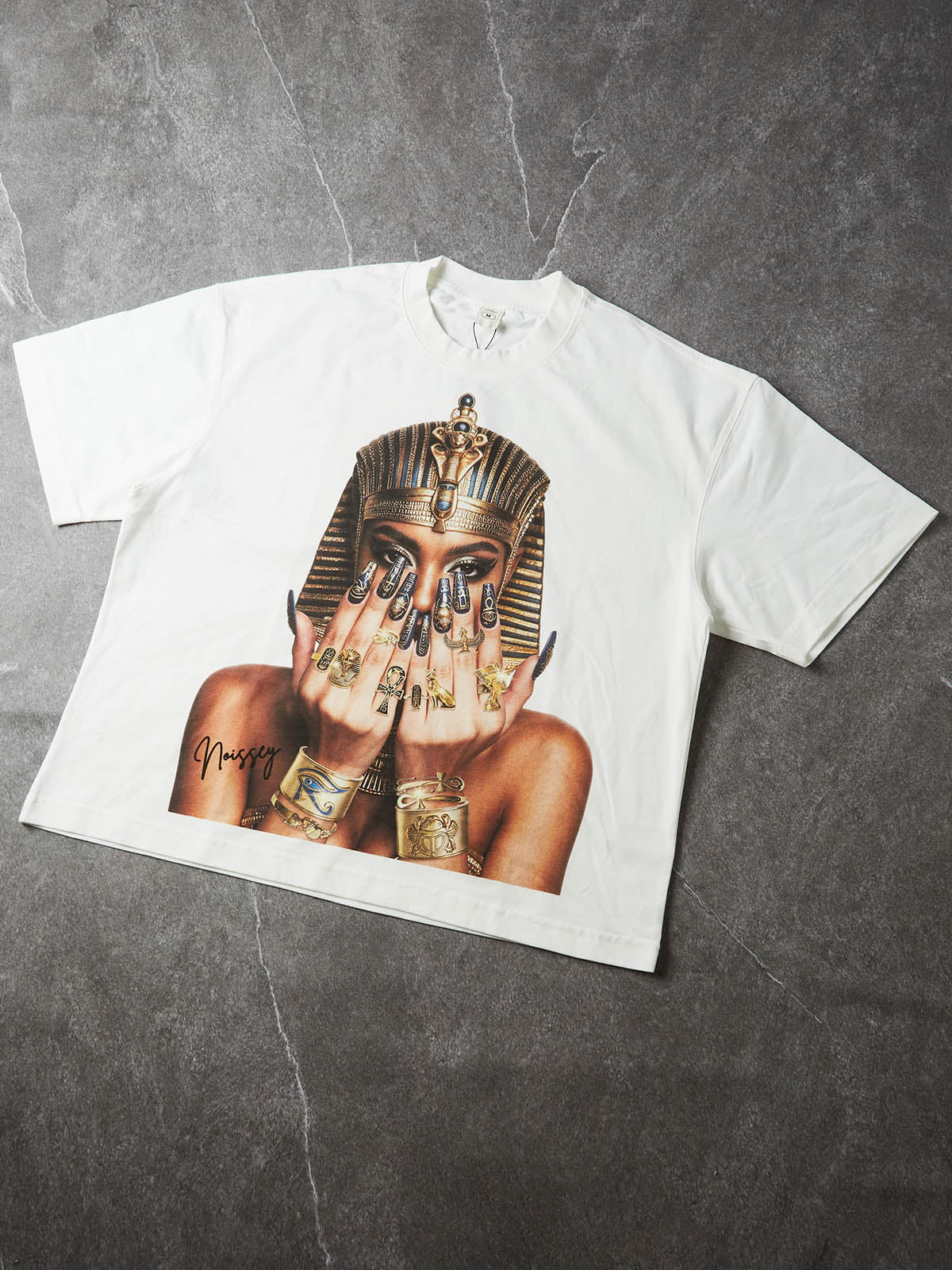NOISSEY Ancient Egyptian Pharaoh & Cleopatra Graphic Tee - White Heavyweight Boxy Fit Streetwear Shirt