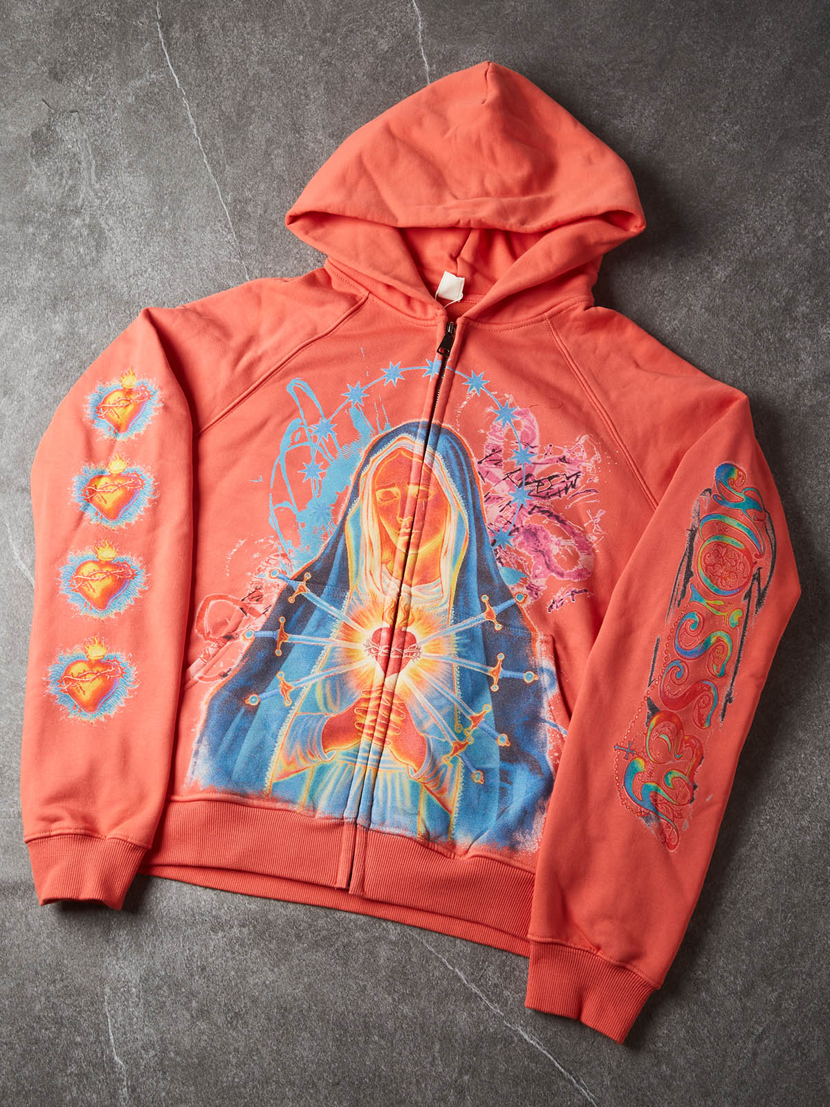 NOISSEY Thermal Mater Dolorosa Sacred Heart Zip-Up Hoodie - Dynamic Orange