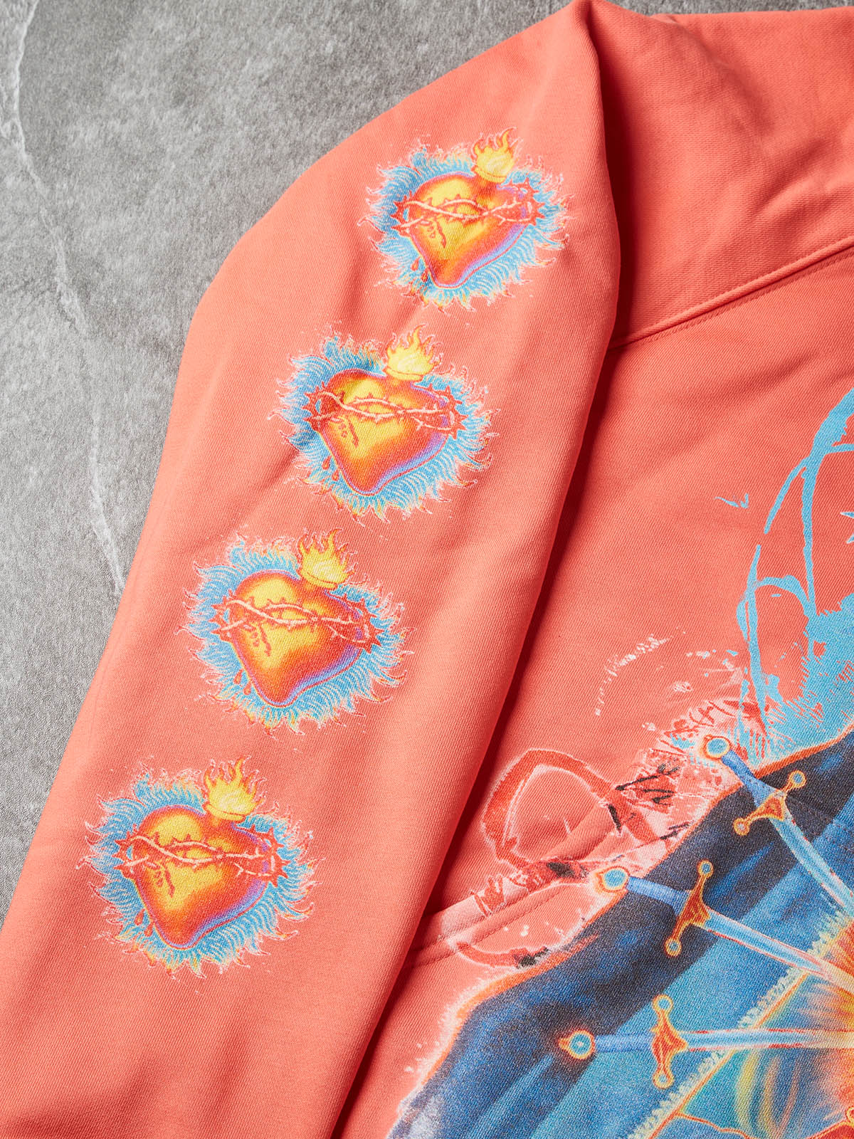 NOISSEY Thermal Mater Dolorosa Sacred Heart Zip-Up Hoodie - Dynamic Orange