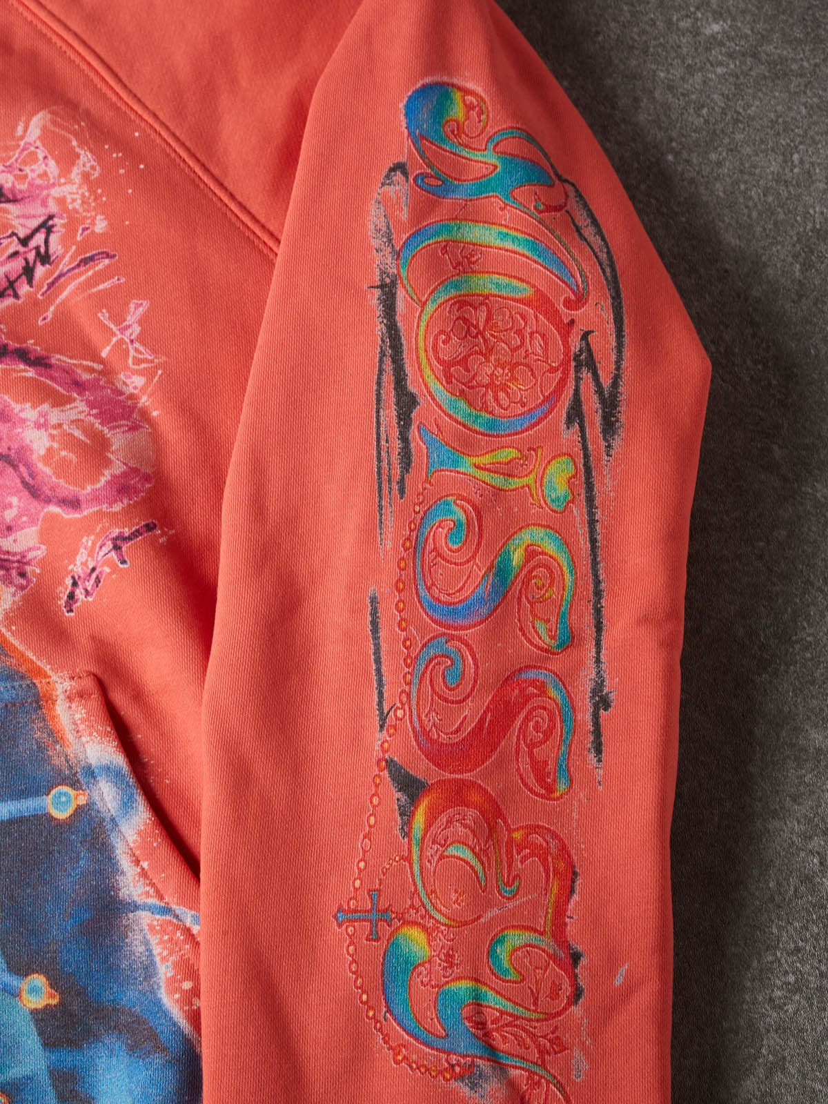 NOISSEY Thermal Mater Dolorosa Sacred Heart Zip-Up Hoodie - Dynamic Orange