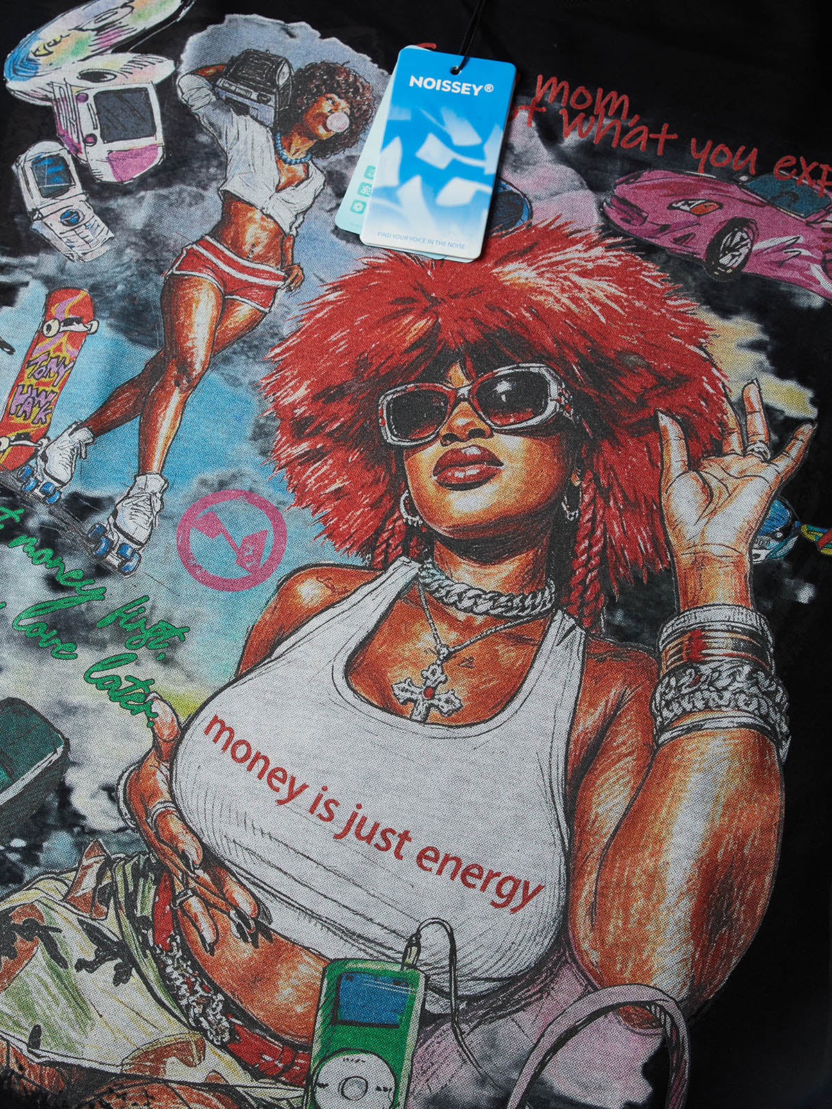 NOISSEY Y2K Retro Graffiti Female Portrait Long-Sleeve Sweatshirt - Pure White / Classic Black