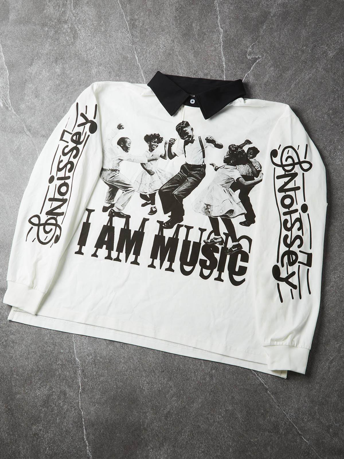 NOISSEY Vintage Music Party Monochrome Art Long Sleeve Polo Long Sleeves