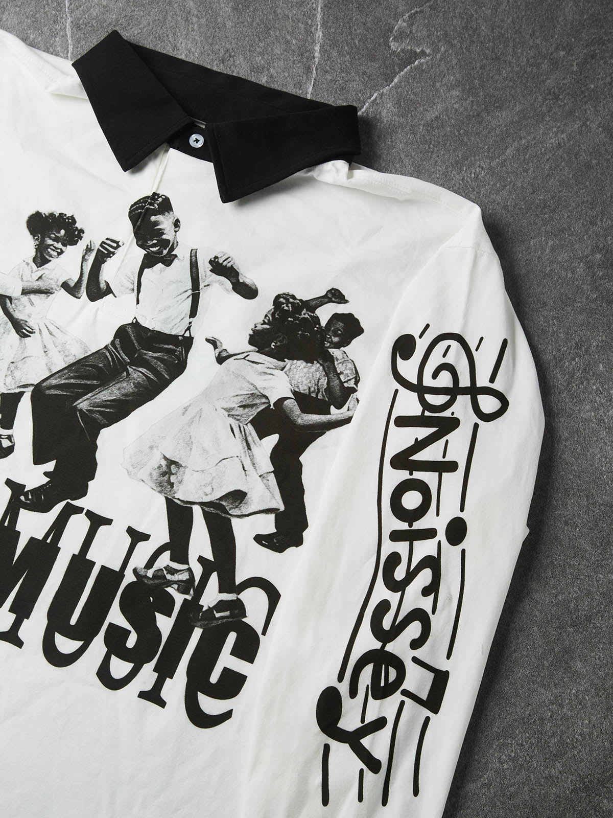 NOISSEY Vintage Music Party Monochrome Art Long Sleeve Polo Long Sleeves