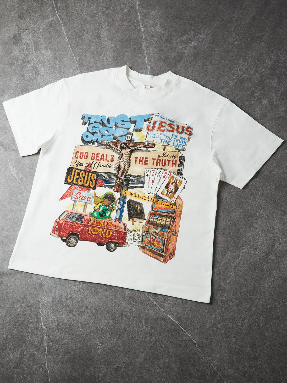 NOISSEY "God Deals The Truth" Spiritual Graffiti Art Heavyweight Oversized T-Shirt