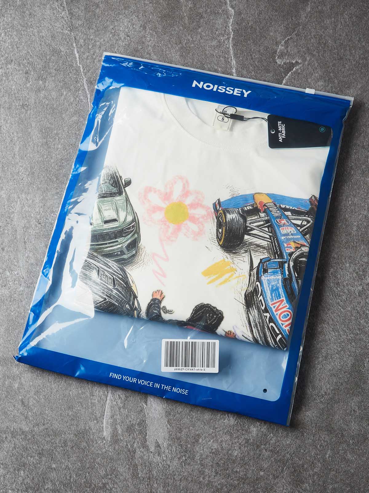 NOISSEY Falling Stars Motorsport Graffiti Art Long Sleeve Tee - White
