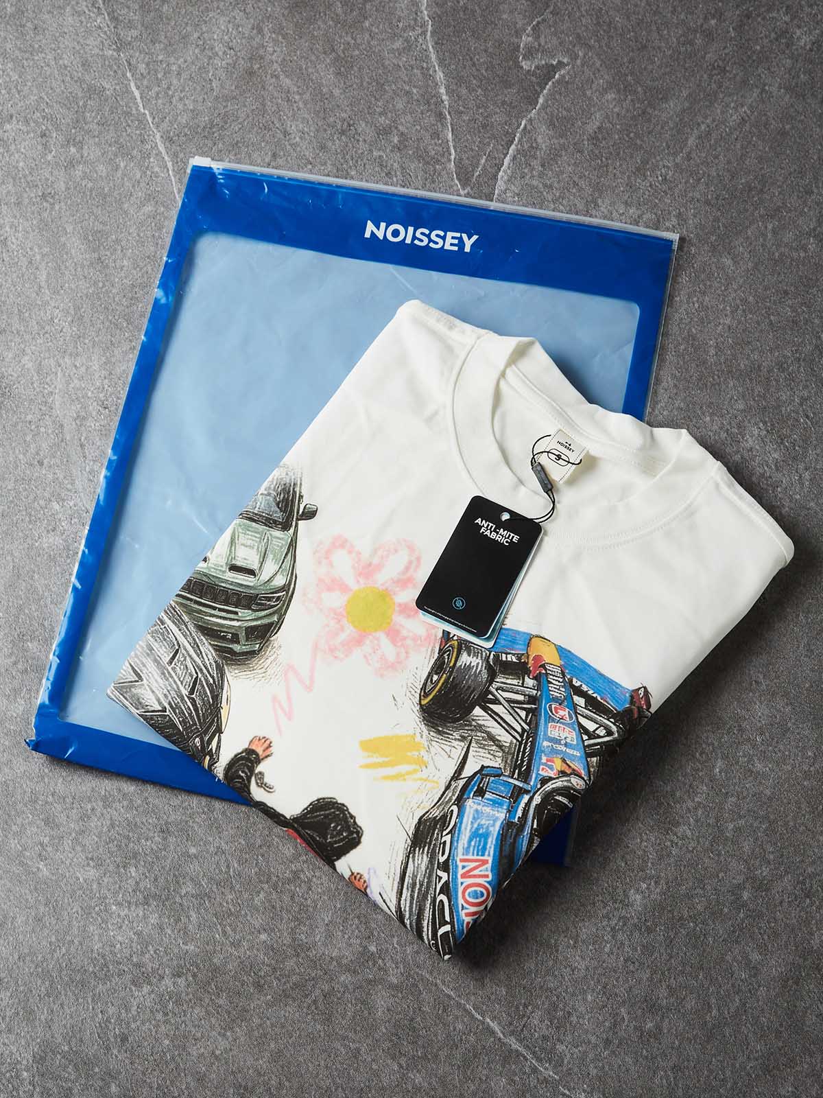 NOISSEY Falling Stars Motorsport Graffiti Art Long Sleeve Tee - White