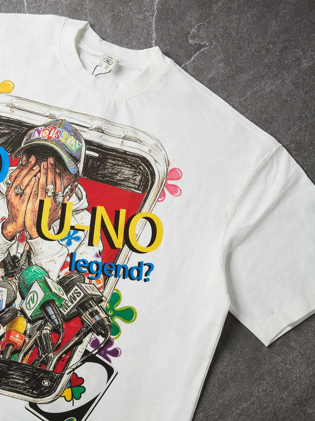 NOISSEY "DO U-NO legend?" Graffiti Graphic T-Shirt - Black / Off-White