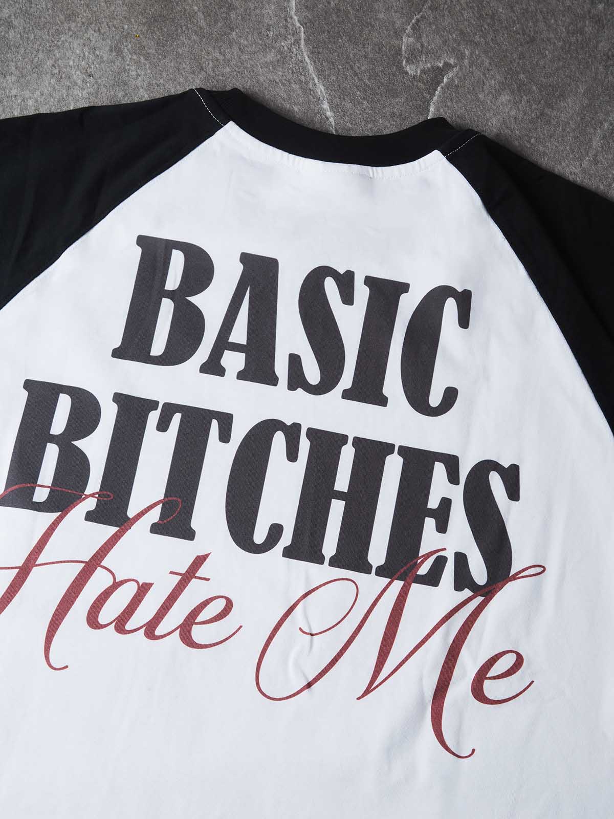 Color-Block-Langarmshirt mit „Basic bitches hate me!“-Print