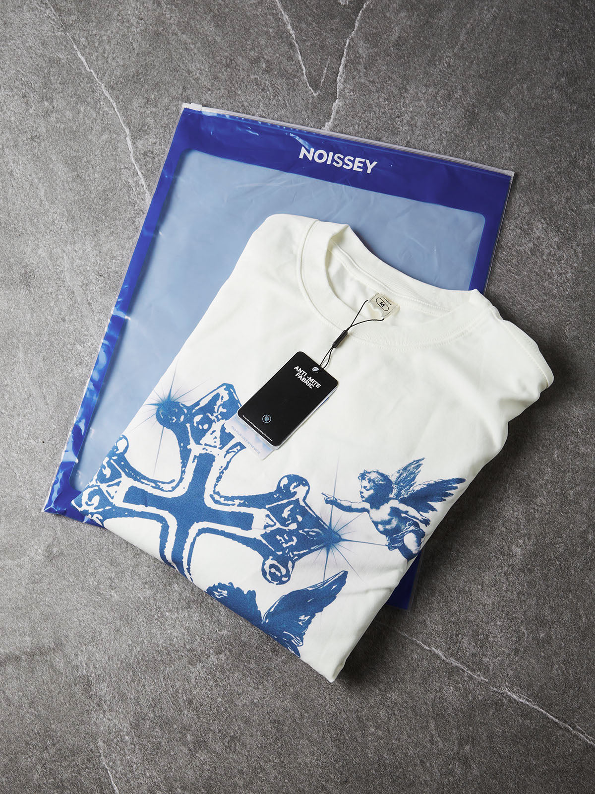 NOISSEY "Blue Cross Angels" Boxy Heavyweight Art Long Sleeve - Cloud White