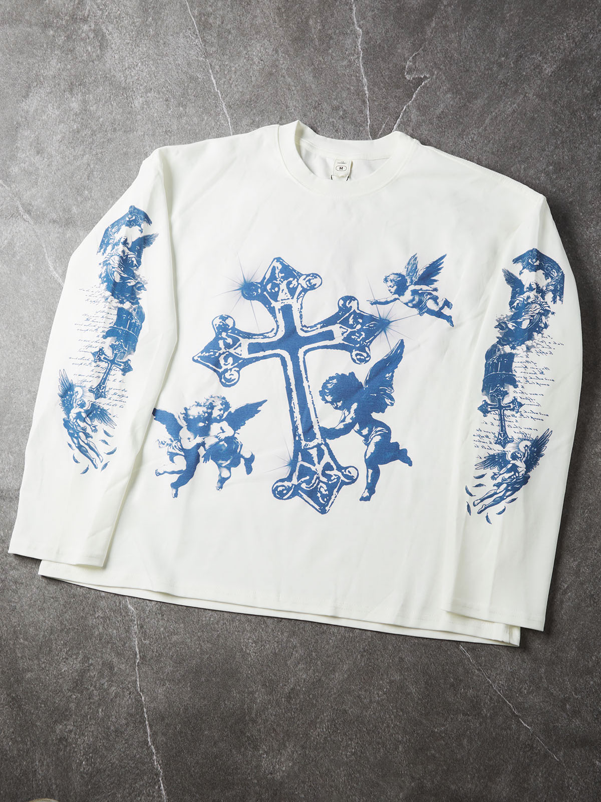 NOISSEY "Blue Cross Angels" Boxy Heavyweight Art Long Sleeve - Cloud White