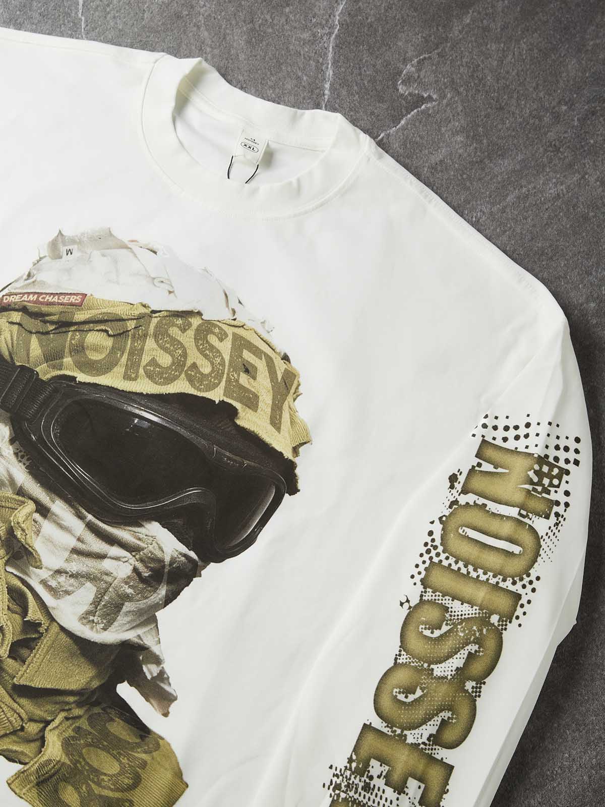 NOISSEY Masked Figure Goggles Graphic Long Sleeve Sweatshirt - White Tactical Streetwear Pullover