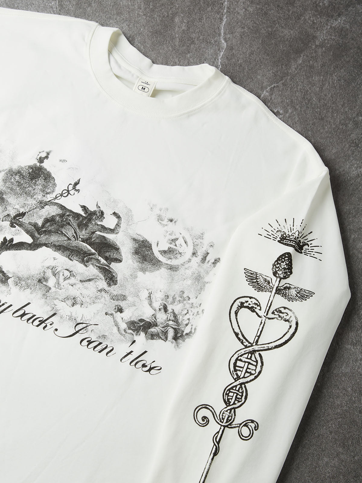 NOISSEY Camiseta de manga larga «Divine Herald» con grabado de mitología griega - Blanco puro