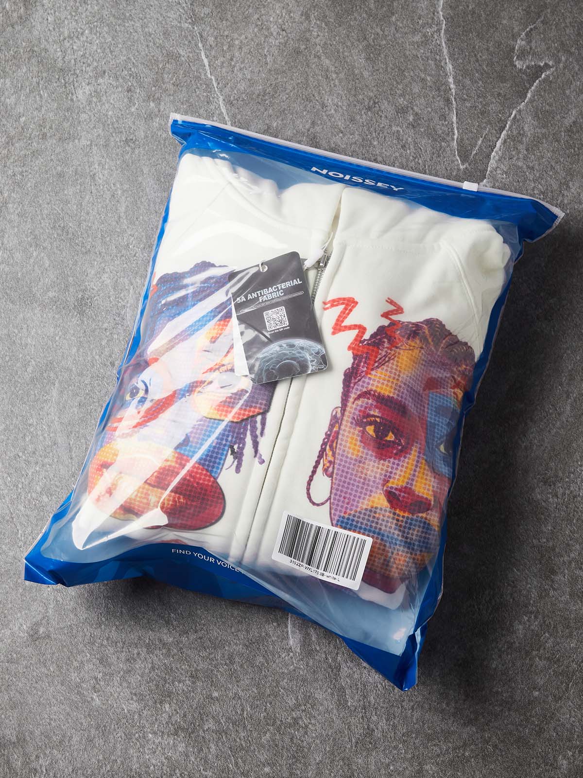 NOISSEY Pop-Art Portrait Collage Graphic Full-Zip Hoodie - White