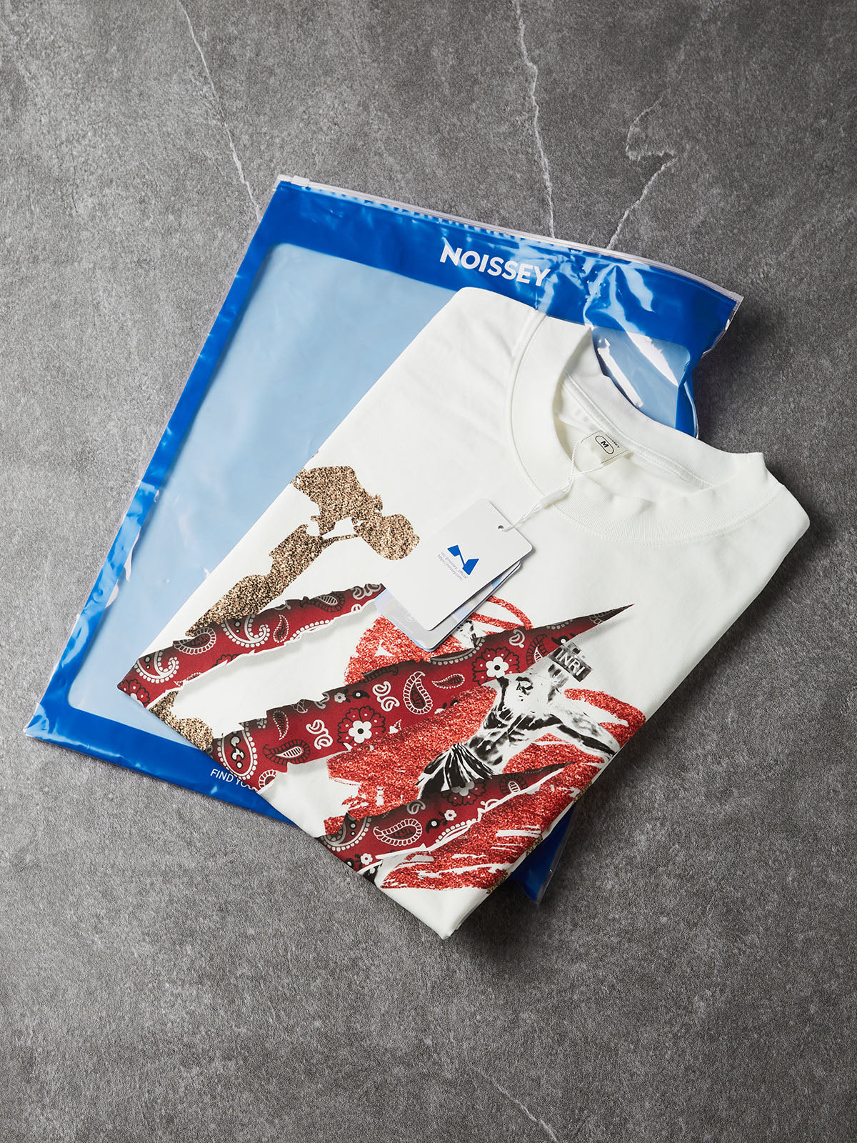 NOISSEY I LOVE JESUS Red Paisley Claw Slash Graphic T-Shirt - White Oversized Streetwear Tee