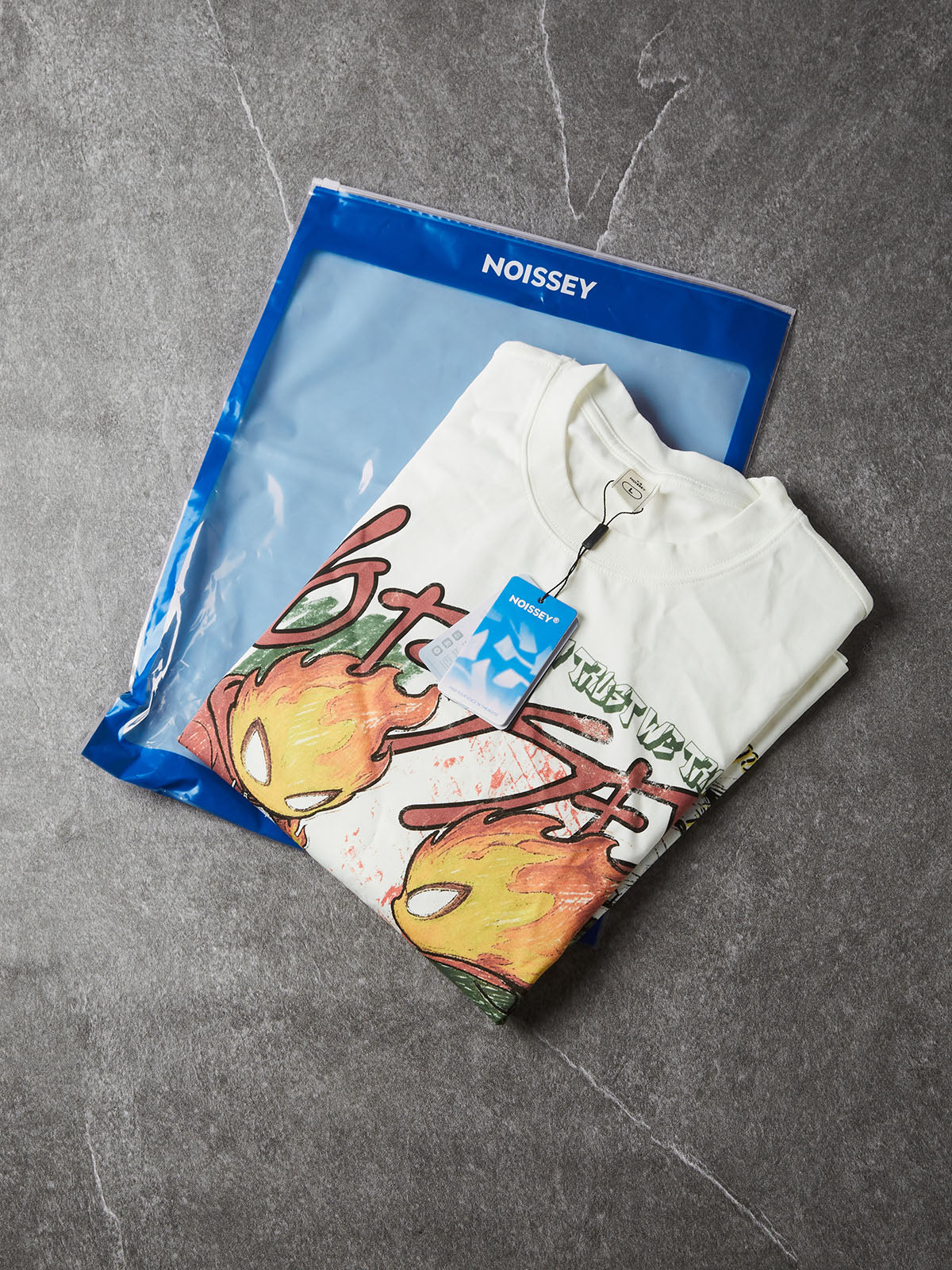 NOISSEY "Twin Flames" Boxy Heavyweight Graffiti Art L/S Tee - Vintage White