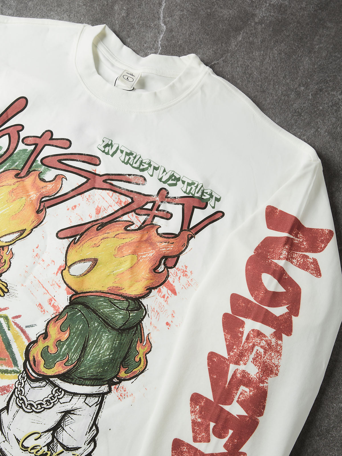 NOISSEY "Twin Flames" Boxy Heavyweight Graffiti Art L/S Tee - Vintage White