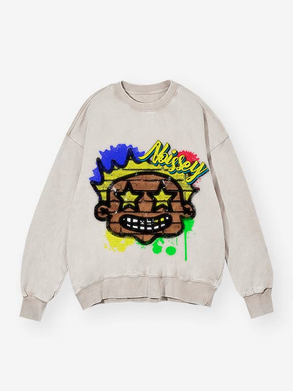 Street Graffiti Boy Print Washed Sweatshirt