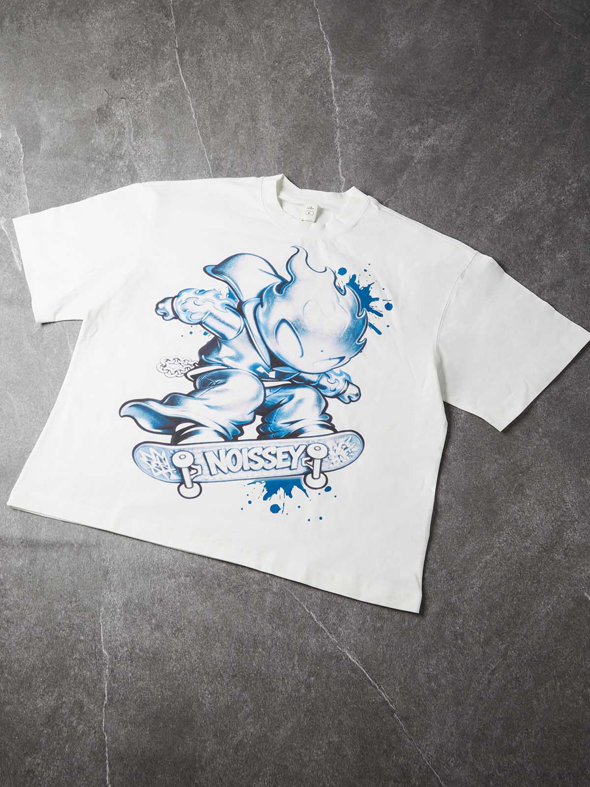 NOISSEY Skater Fire-Boy Graphic T-Shirt - Pure White
