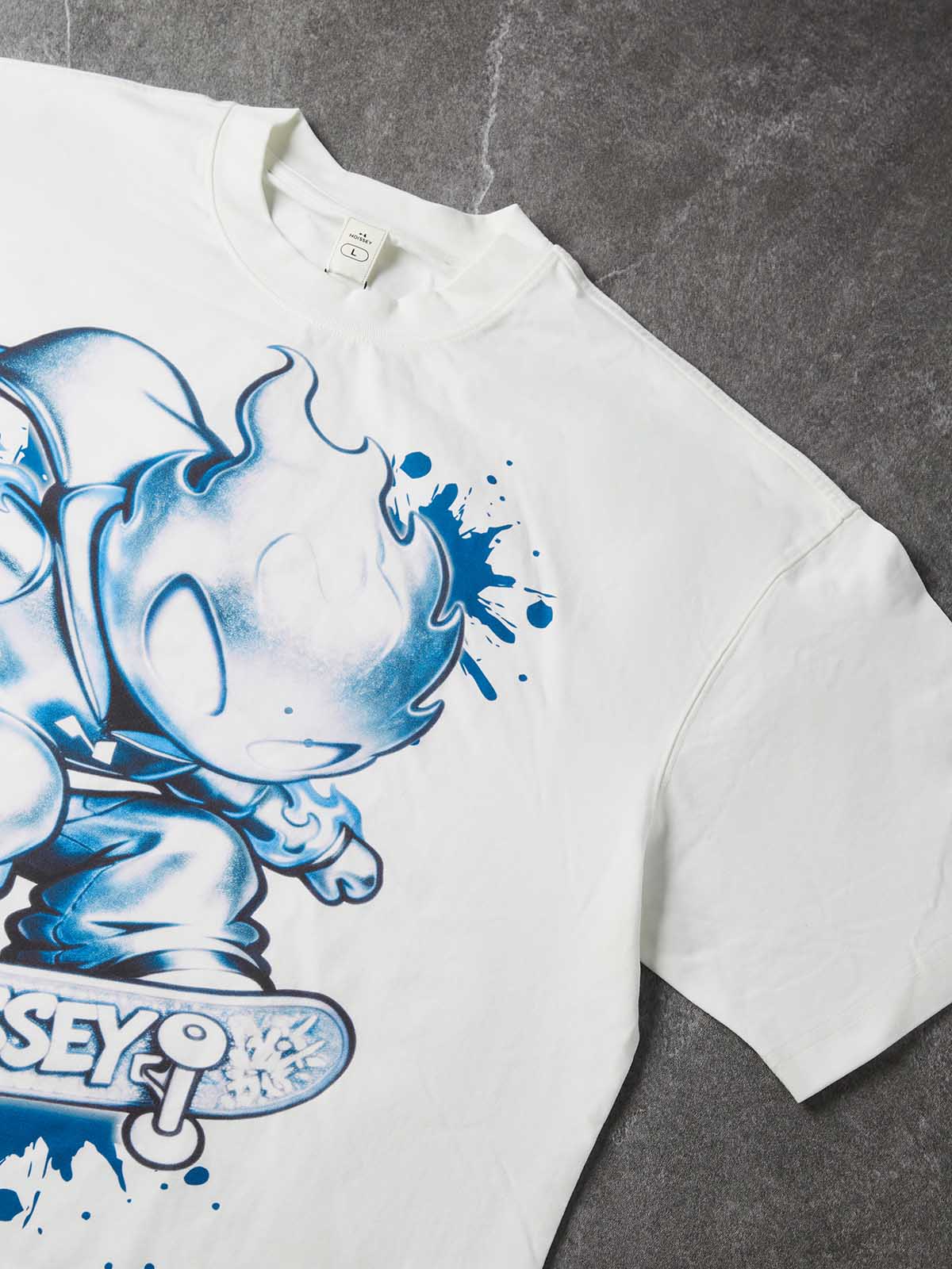 NOISSEY Skater Fire-Boy Graphic T-Shirt - Pure White