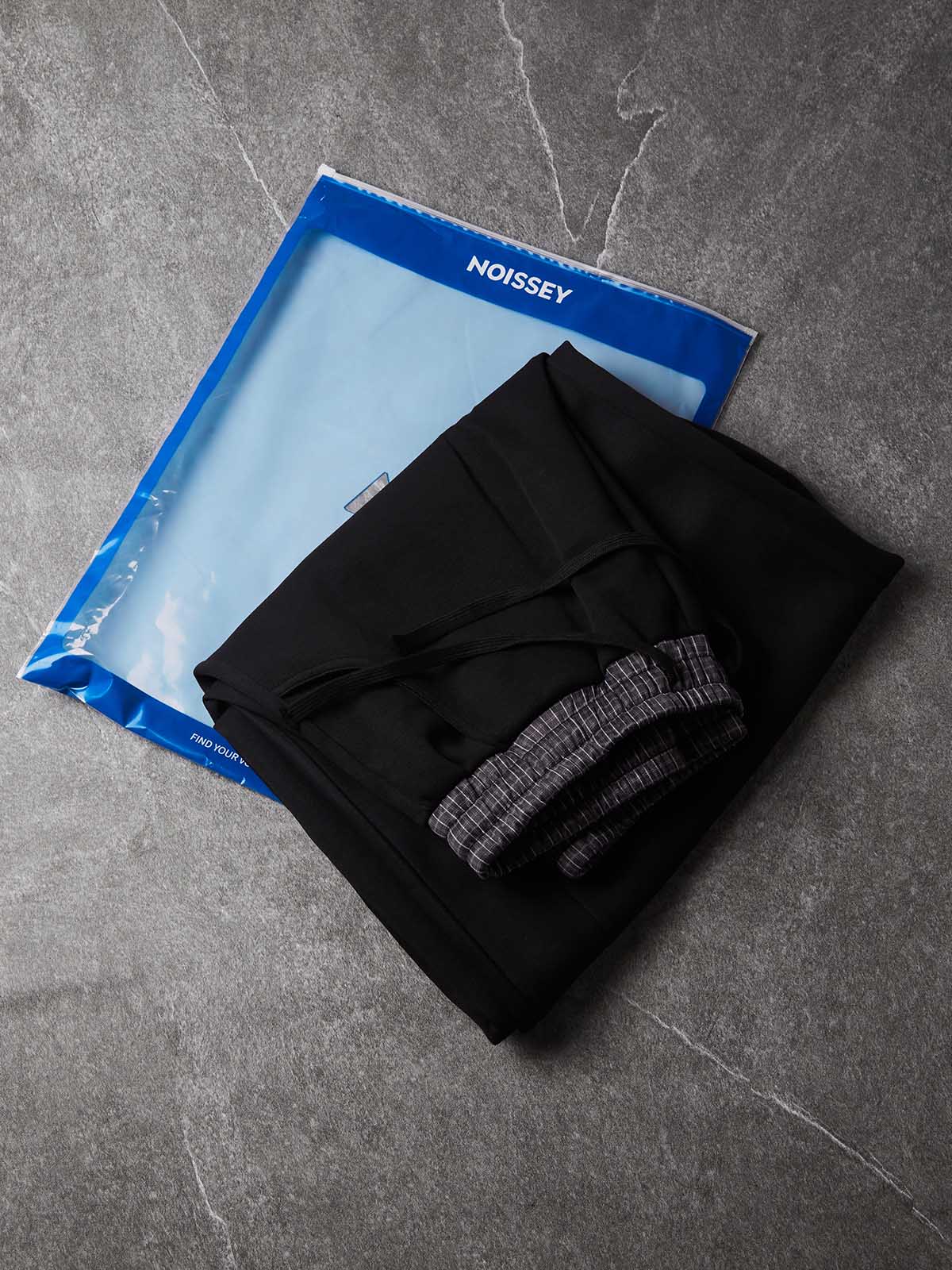 NOISSEY Plaid Waistband Layered Wide-Leg Sweatpants - Black Streetwear Track Pants