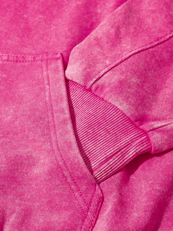 Woven Lace Art Pink Washed Print Hoodie