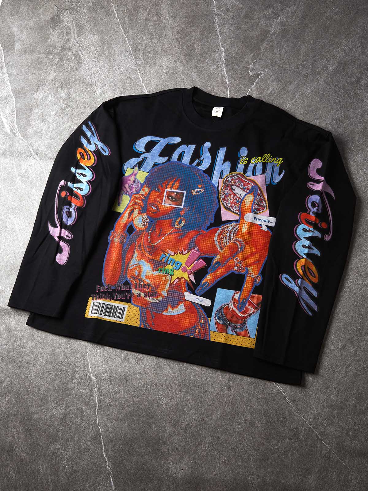 NOISSEY Y2K Pop Art Collage Graphic Long Sleeve Sweatshirt - Black Streetwear Pullover