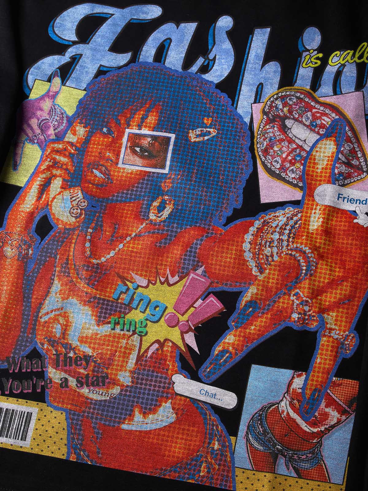NOISSEY Y2K Pop Art Collage Graphic Long Sleeve Sweatshirt - Black Streetwear Pullover