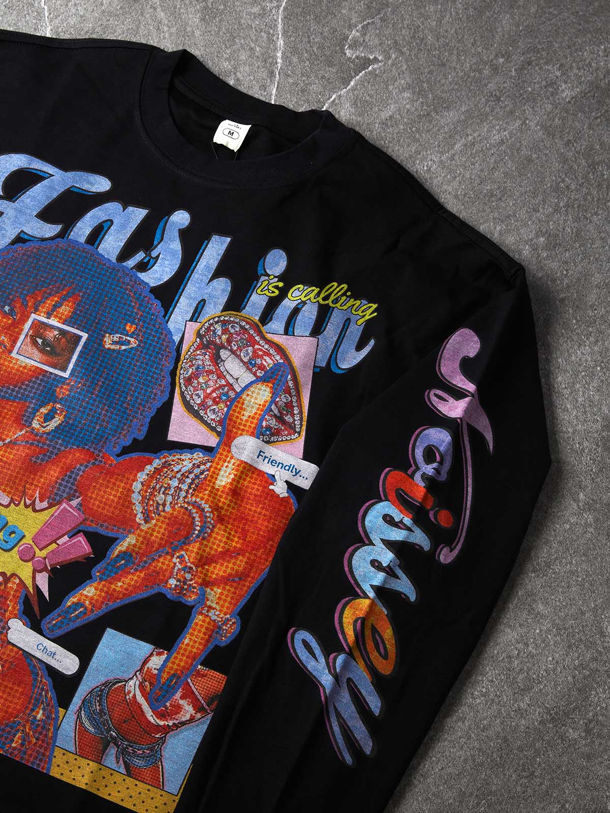 NOISSEY Y2K Pop Art Collage Graphic Long Sleeve Sweatshirt - Black Streetwear Pullover