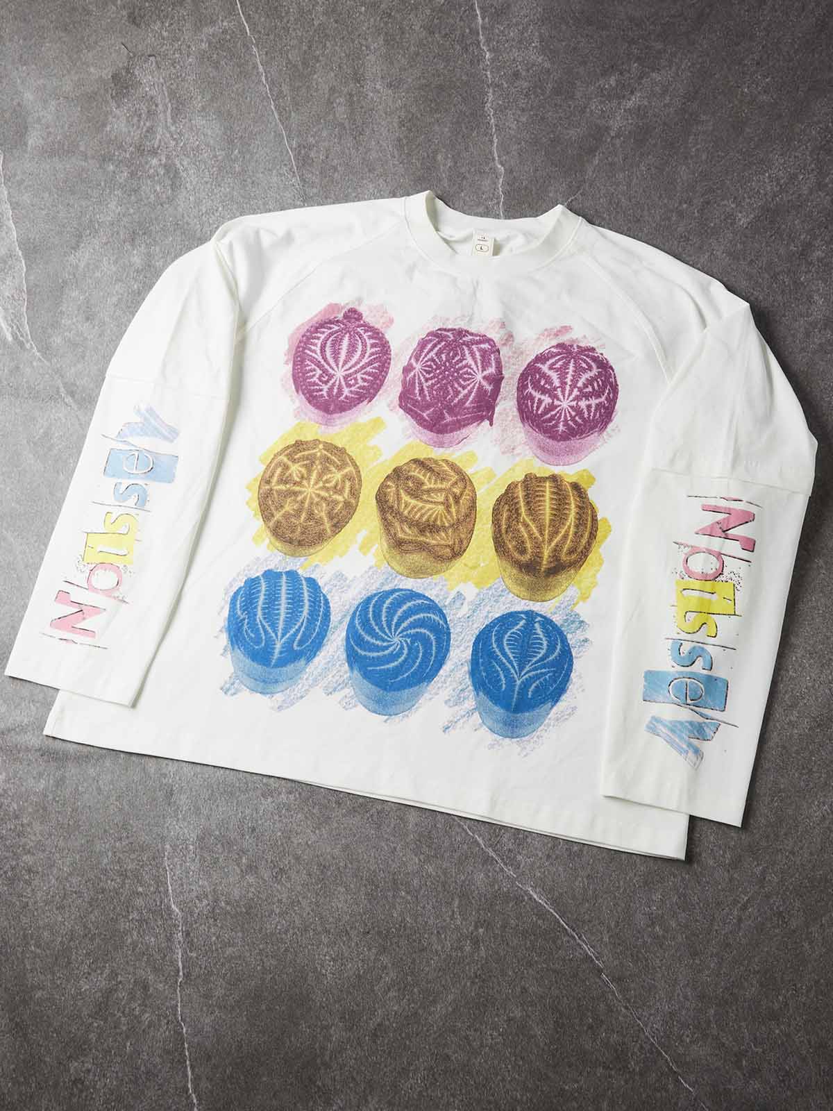 NOISSEY Braided Art Graphic Faux Two-Piece Sweatshirt - White Oversized Streetwear Crewneck