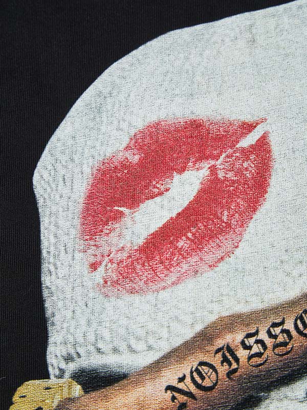 T-shirt imprimé noir avec masque blanc KISS