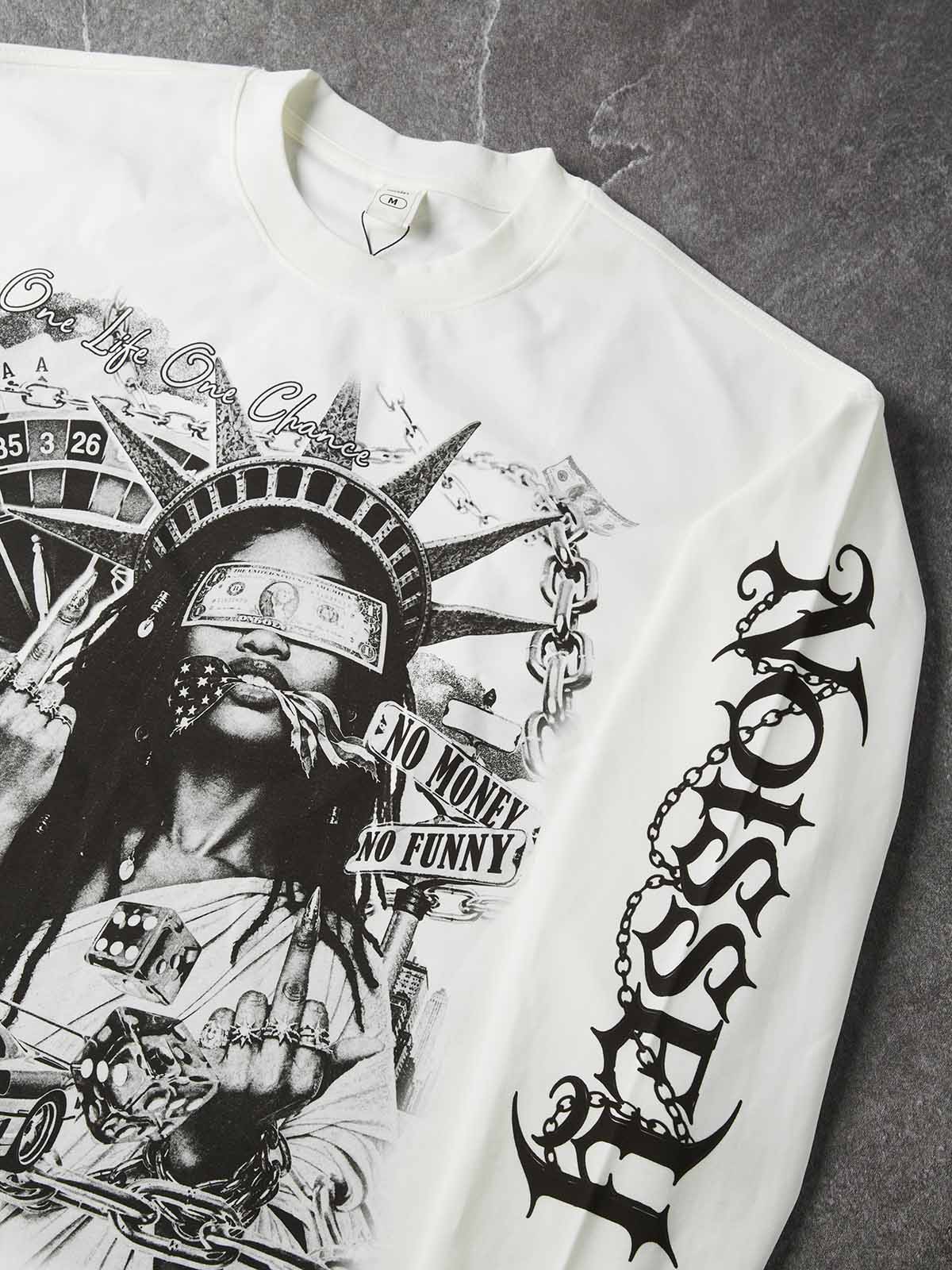 NOISSEY Liberty & Luxury Sports Car Graphic Long Sleeve Sweatshirt (Crisp White)